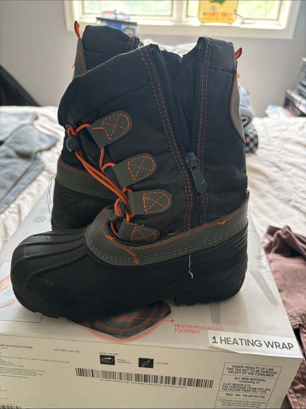Kids Waterproof Winter Boots - Black, navy with Orange Trim